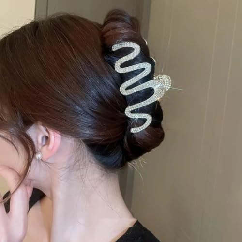 Image of Diversa Rhinestone Golden Claw Clip, Embellished Korean Clutcher, Non- Slip Metal Claw Clip for Girls, Fancy Clutcher for Women, Pack of 1 (ZIG ZAG CLA)