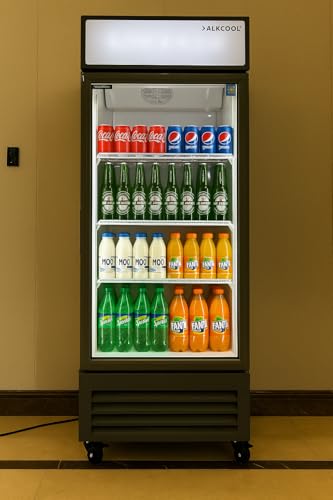 Image of Commercial Beverage Refrigerator Display Fridge,Single Glass Door Merchandiser Drink Cooler with LED Light Adjustable Shelves,ETL approval,16.5Cu Ft,68.9''High