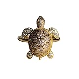 icedout 0.50 Ct Round Diamond Art Deco Ocean Animal Turtle Shape Micro Pave Milgarin Cluster Wedding Engagement Ring For Women 14K Yellow Gold Plated 925 Sterling Silver Handmade Anniversary Ring