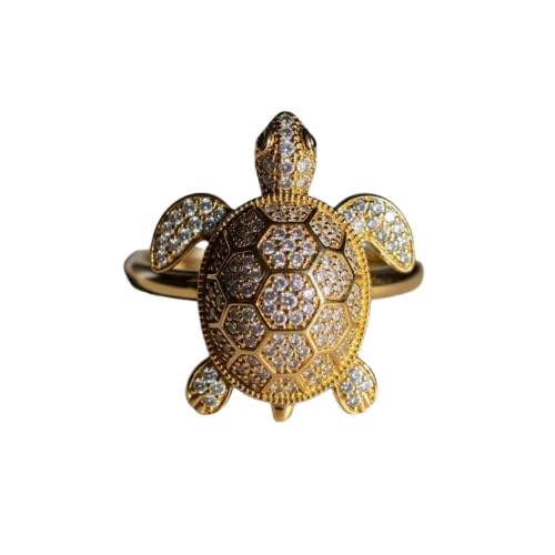 icedout 0.50 Ct Round Diamond Art Deco Ocean Animal Turtle Shape Micro Pave Milgarin Cluster Wedding Engagement Ring For Women 14K Yellow Gold Plated 925 Sterling Silver Handmade Anniversary Ring