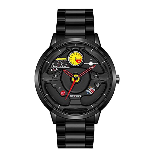 HEEYEE Reloj de Rueda de Coche de los Hombres, Moda Impermeable al Revestimiento de dirección de la Rueda de la Rueda de los Hombres Rim HUB Reloj Run Hombres Reloj de Pulsera de Cuarzo,Negro Cover