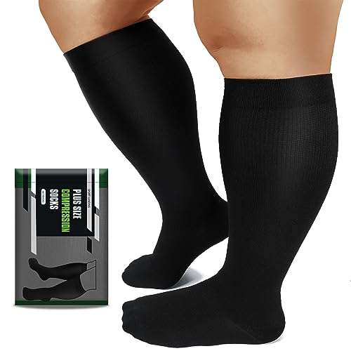 Dhso 1 Pack Plus Size Compression Socks For Women & Men, 20-30 Mmhg Extra Wide Calf Knee High Stockings For Circulation Support Recovery, Black, 3Xl #TOP10