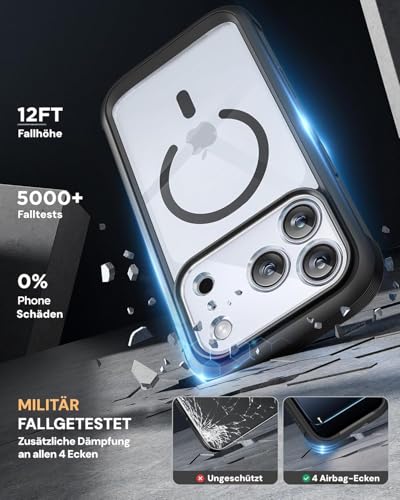 Miracase 360 Grad für iPhone 17 Pro Hülle mit Magsafe, Eingebaut Glas Schutzfolie, Komplettschutz HandyHülle Magnetisch Stoßfest Case für iPhone 17 Pro Schutzhüllen 6,3 Zoll,Schwarz