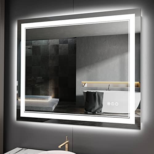 Istripmf 40 X 32 Inch Led Bathroom Mirror, Front Light And Backlit Anti-Fog Dimmable Memory Lighted Vanity Mirror, Shatterproof Wall-Mounted Led Mirror For Bathroom #TOP27
