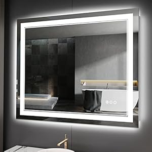 40 x 32 Inch LED Bathroom Mirror, Front Light and Backlit Anti-Fog Dimmable Memory Lighted Vanity Mirror, Shatterproof Wall-Mounted Led Mirror for Bathroom