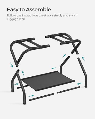 SONGMICS Luggage Racks, Set of 2, Suitcase Stand with Fabric Storage Shelf, for Guest Room, Bedroom, Hotel, Foldable Steel Frame, Holds up to 110 lb, 27.2 x 15 x 20.5 Inches, Black URLR002B02 - Image 5