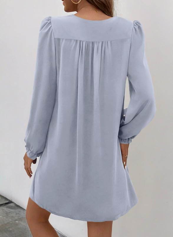Image of Dokotoo Womens Casual Dress A-Line Ruffle Sleeve V Neck Midi Dress 2025 Fashion Pleated Flowy Sundress Loose Shirt Dresses