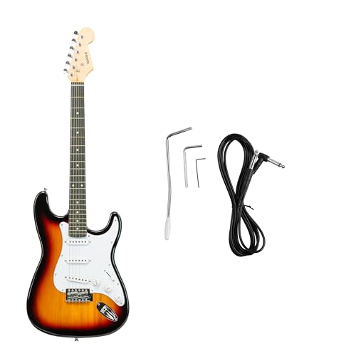 Image of STA 39-Inch 6-String Electric Guitar for Beginners & Intermediate (Sunburst) | SSS Single Coil Pickups | Basswood Body, Rosewood Neck & Fretboard | Standard Tremolo Bridge with Whammy Bar
