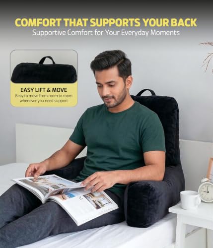 Image of amazon basics Backrest Cushion for Bed Sitting with Arms | Reading Support for Sofa & Chair | Large Comfort Aid for Adults & Patients - Black