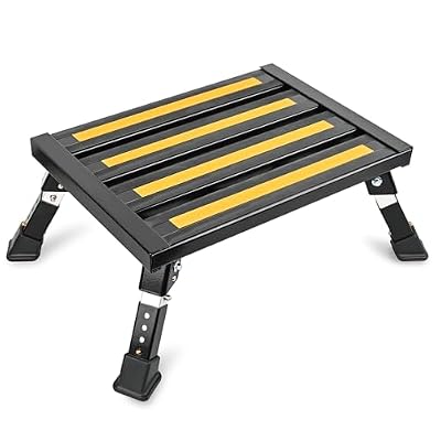 Nilight RV Steps Folding Aluminum Step Stool Heavy Duty Camper Steps, 16.5"x12" Surface, 4 Levels Adjustable Height Portable Platform Step Anti-Slip Rubber Feet Supports Up to 500lbs for Camper,Black