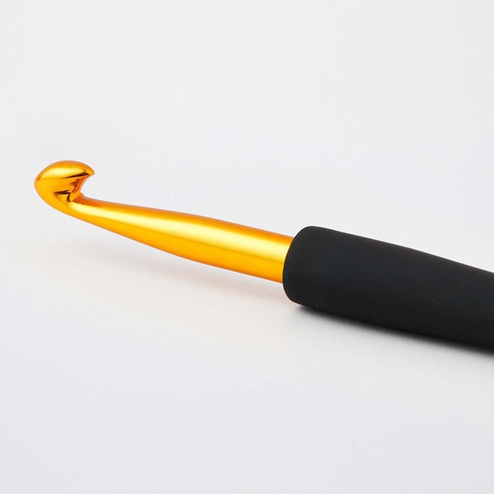 KnitPro Gold Aluminum Single-Ended Crochet Hook with Black Soft Handle | 3.00 mm