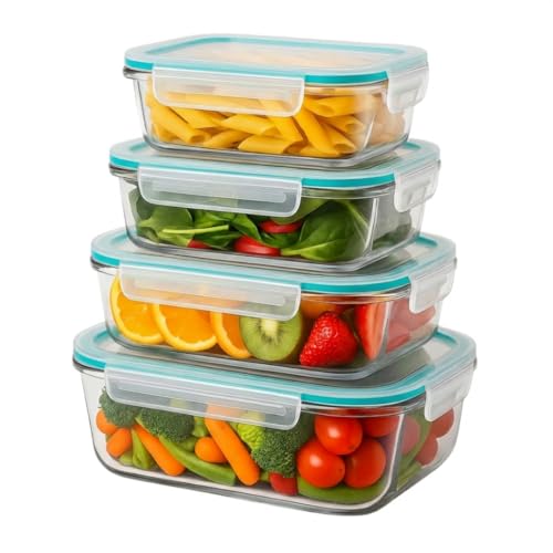 Potes de Vidro Hermético Retangular Resistente Kit Peças 370ml/630ml/1040ml/1500ml