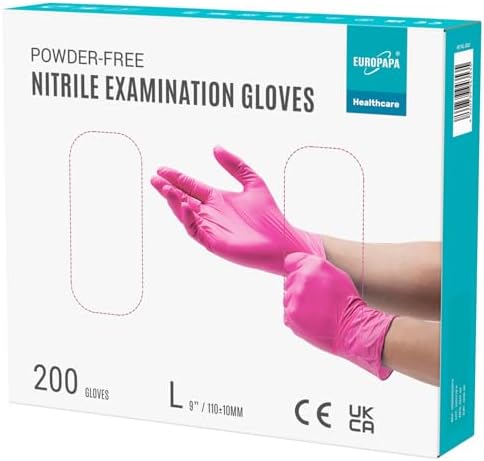 EUROPAPA® 200 x jednorazowe rękawiczki nitrylowe bez talku rękawice badawcze EN455 EN374 bez lateksu rękawiczki jednorazowe rękawiczki dostępne w rozm. S, M, L & XL (L, różowe)