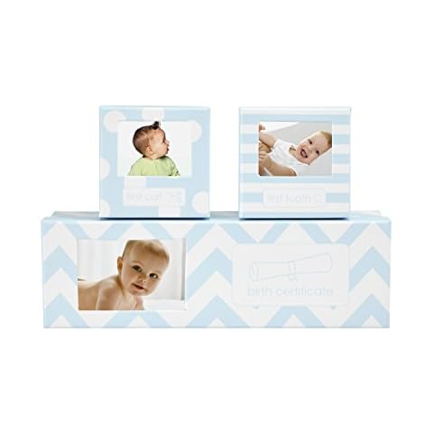 Tiny Ideas Chevron Baby Keepsake Boxes, Blue Cover