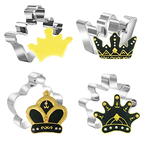 4PCS Crown Cookie Cutter Stainless Steel Crown Biscuit Cutters King Queen Prince Princess Crown Cookie Mould Charles III Coronation Metal Bakeware for Sandwich Fondant Sugarcraft Pastry Cake Decor