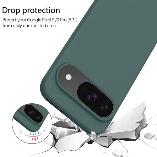 Image of Tobfit Back Cover Case Compatible with Google Pixel 9 /9 Pro, Case Cover Rugged Flexible Durable Anti-Slip Silicone Protection Shockproof Google Pixel 9 /9 Pro Back Cover (Dark Green)