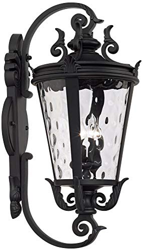 John Timberland Marseille Vintage Large Outdoor Wall Light Fixture Textured Black Scroll 36" Clear Hammered Glass for Exterior House Porch Patio Outside Deck Garage Yard Front Door Garden Home - Thumbnail 4