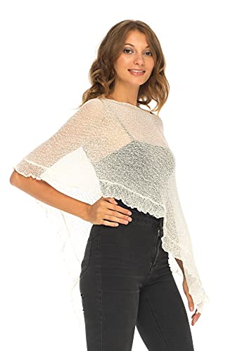 SHU-SHI Womens Sheer Poncho Shrug Lightweight Knit Ruffle Pullover Sweater Top2