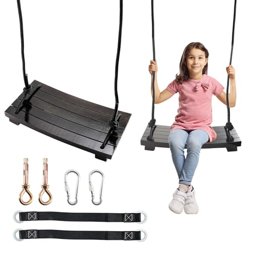 Hanured Altalena Legno, Altalena da Giardino per adulti e bambini, con corda di canapa regolabile per interni ed esterni Altalena per albero,50 * 25cm