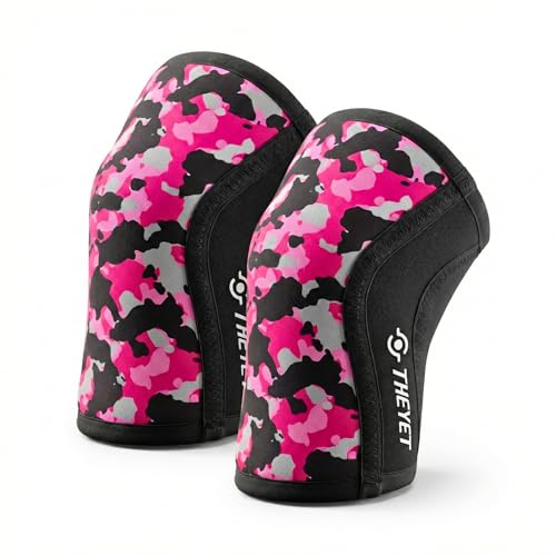 Theyet Ginocchiere CrossFit a Compressione in Neoprene 7mm Donna e Uomo | Supporto Regolabile Palestra | Powerlifting Fitness Sollevamento Halterofilia | Protezioni Sportive per Ginocchia (Rosa, M)