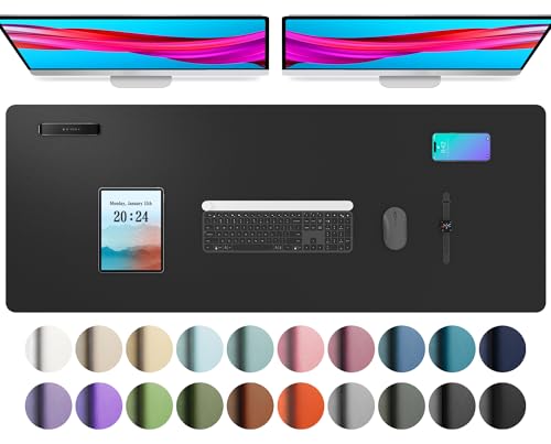 Image of Aothia Leather Desk Pad Protector, Mouse Pad, Office Mat, Non-Slip PU Leather Blotter, Laptop Pad, Waterproof Writing Pad for Office and Home (17 inchx48 inch, Black)
