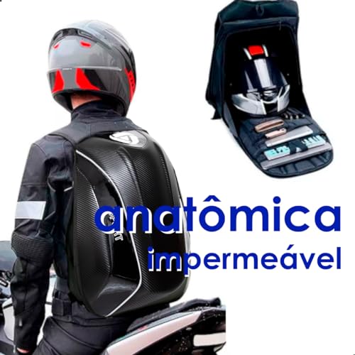 Mochila Moto Grande Aerodinamica Impermeavel Porta Capacete Efeito Fibra de Carbono Qualidade Premiu