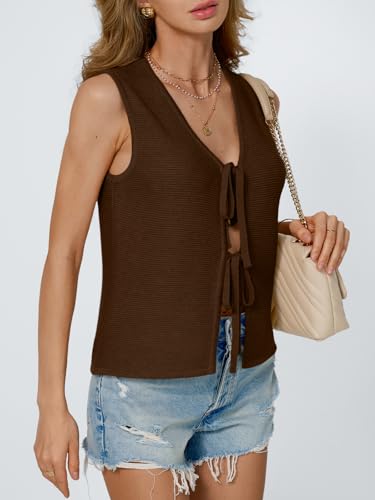 Image of LILLUSORY Womens Tie Front Tops Vacation Sweater Vest | Bohemian Style, Beach Resort Wear, Concert Western Outfits, Crochet Tops, Vacation Outfits, Cute Y2k Sleeveless 2026