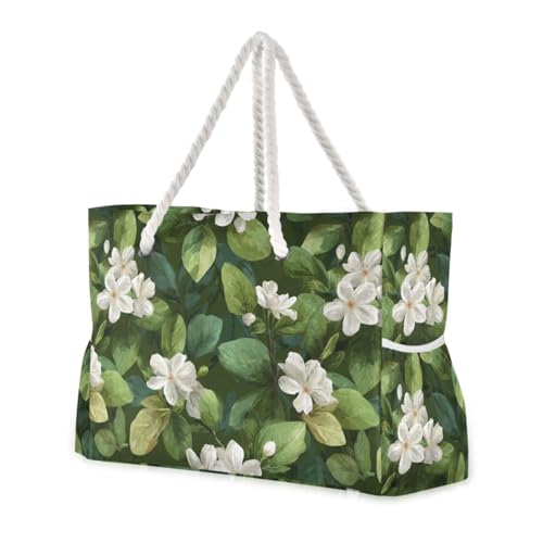susiyo Jasmine Flowers Beach Bags for Women Large Travel Tote Bag Waterproof Sandproof Lightweight Swim Pool Bag for Family Outdoor