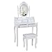 Wefun Coiffeuse en Bois avec 4 tiroirs de Rangement et Miroir avec Bureau de Maquillage de Tabouret pour Chambre ou Dressing, Blanc