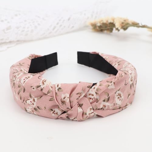 Image of DRESHOW Headbands for Women and Girls Flower Printed Knotted Plastic Head Band Fashion Boho Wide Hairbands Non Slip Hair Accessories 4 Pcs