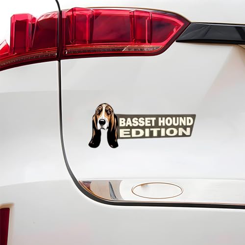 Image of Cute Dog Car Badge Laser Cutting Car Emblem,Funy 3D Acrylic Dogs Badge Rated Car Emblem Automotive Badge Decals and Stickers for Car, Truck, Rv, Boat Exterior Decoration (Basset Hound)