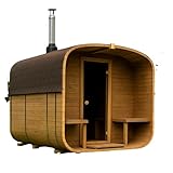 Gardj Fasssauna Garten Outdoor Sauna aus nordischer Fichte – Verschiedene Größen (2–6 Personen) – Wahlweise mit Holz- oder Elektroofen – Inkl. Zubehörset (240 cm, Quadratische, Holzofen)