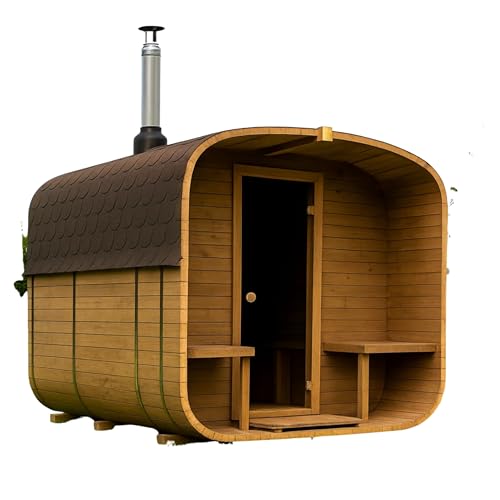 Gardj Fasssauna Garten Outdoor Sauna aus nordischer Fichte – Verschiedene Größen (2–6 Personen) – Wahlweise mit Holz- oder Elektroofen – Inkl. Zubehörset (240 cm, Quadratische, Holzofen)