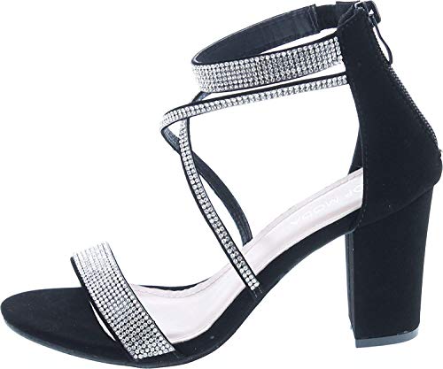 Top Moda Women's Formal Rhinestone Chunky Block Heel Sandal Crisscross Strappy, Black, 10 #TOP1