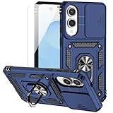 for Samsung Galaxy S25 Edge Case, with Camera Lens Cover HD Screen Protector, Military-Grade Drop Tested Magnetic Ring Holder Kickstand Protective Phone Case for Samsung Galaxy S25 Edge (Navy Blue)