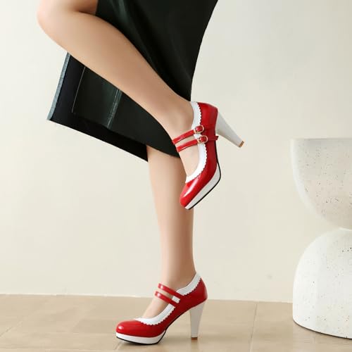Image of ForeMode Fashion Women T-Strap High Heels Bow Platform Round Toe Pumps Leather Summer Sweet Shoes