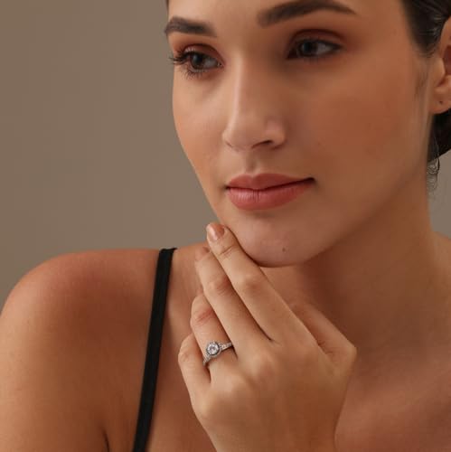 LeCalla 925 Sterling Silver CZ Rings for Women | Round Halo CZ Engagement Rings | Cubic Zirconia Wedding Band Promise Rings for Her | Ring Size 5-8No.2