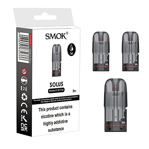 SMOK Solus Replacement PODs, 0.9 Ohm, Mesh, 2mL Capacity, Refillable Pod for Solus Kit, Leak-Resistant, Mesh Coil Design, SMOK Vaping PODs, Pack of 3, No Nicotine