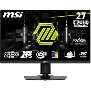 MSI MAG 272URDF E16 Gaming Monitor 27 Zoll UHD - Rapid IPS Panel 3840x2160, 0, 5ms, DisplayHDR 400, AI Vision, Dual-Mode, HDMI 2.1, DP 1.4a, Neigung und Höhe verstellbar, Schwarz