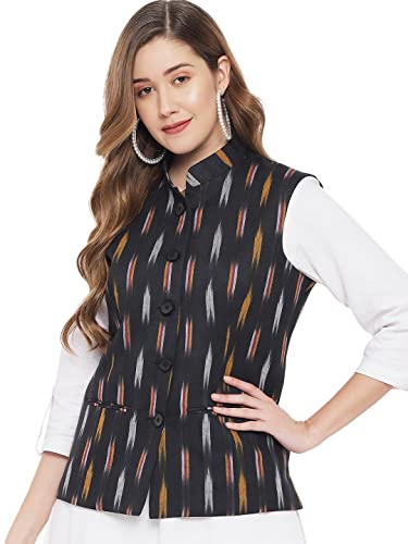 Image of Vastraa Fusion Womens Ikat Printed Cotton Nehru Jacket (TS1431D)