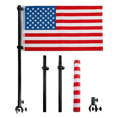 GEVINFA Boat Flag Pole Kit 15x28 American USA Flag 50 Stars Marine Flag with 33.8in Stainless Steel Pole & Adjustable Holder for 0.6-1.57 Pontoon Kayak Yacht Round Tube Pipe Accessories