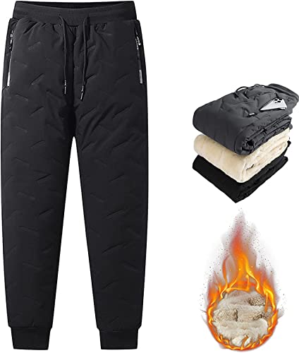 Pantalon de jogging unisexe en polaire, chaud et pelucheux pour homme, pantalon de course à pied (3XL, noir-A) Cover