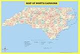Map Of North Carolina Style A - 20x30 - Laminated Wall Map Poster for Homes, Classrooms and Offices - Vivid Colors, Easy to Read, Clean Layout