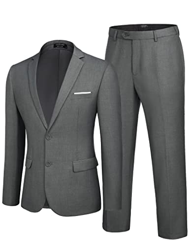 Coofandy Suit For Men 2-Piece Notched Lapel 2 Buttons Slim Fit Solid Color Jacket Pants Wedding Formal Suit Grey #TOP30