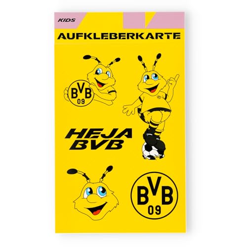 BVB Aufkleberkarte Kids, 5 Sticker mit Maskottchen und Logo, 14,5 x 21 cm, Wasserfest BVB Aufkleberkarte Kids, 5 Sticker mit Maskottchen und Logo, 14,5 x 21 cm, Wasserfest
