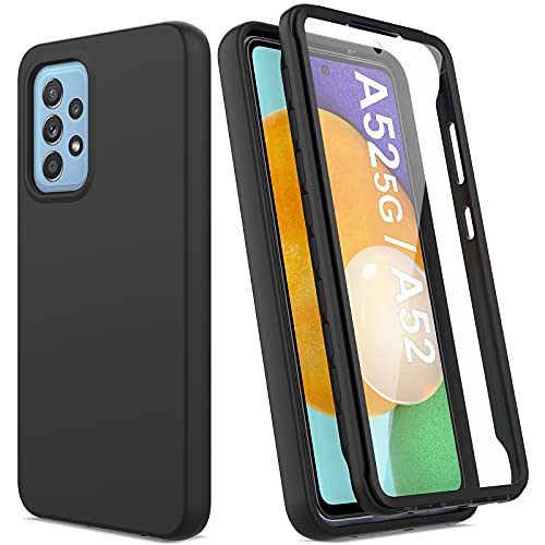 Case for Samsung Galaxy A52 5G, Galaxy A52 Case with Built in Screen Protector, Full Body Shockproof Phone Case Rugged Protective Cover for Samsung Galaxy A52 5G / A52 4G (Black)