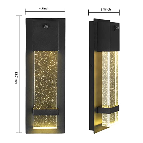 Odorpower Outdoor Wall Sconce Dusk To Dawn Wall Light 2Pcs Black Outdoor Lights Bubble Crystal Glass Exterior Waterproof Porch Lights Front Door Entryway Light Fixtures #TOP2