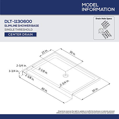 Image of DreamLine SlimLine 30 in. D x 60 in. W x 2 3 /4 in. H Center Drain Single Threshold Shower Base in Biscuit, DLT-1130600-22