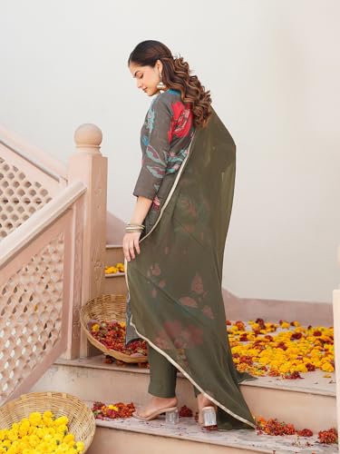 Image of Vaamsi Women's Rayon Blend Floral Straight Printed Kurta Pant With Dupatta | Kurta Sets For Woman
