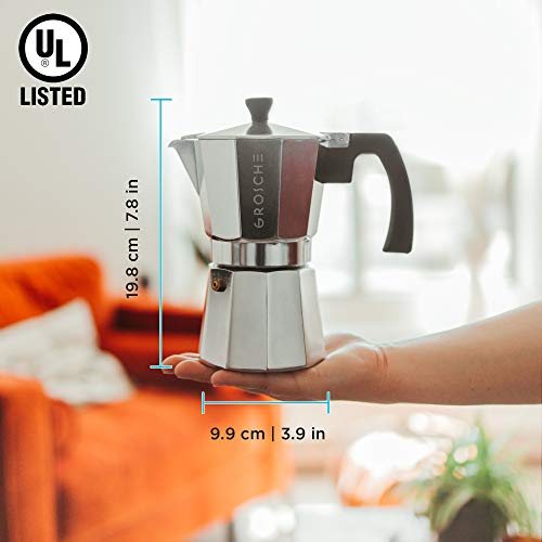 Grosche Milano Stovetop Espresso Maker Moka Pot 6 Espresso Cup - 9.3 Oz, Silver - Cuban Coffee Maker Stove Top Coffee Maker Moka Italian Espresso Greca Coffee Maker Brewer Percolator #TOP4